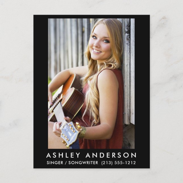 Postal fotográfica de músico cantante - negro (Anverso)