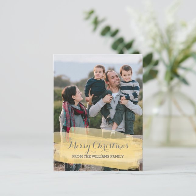 Postal fotográfica de pincel de color amarillo (Anverso de pie)