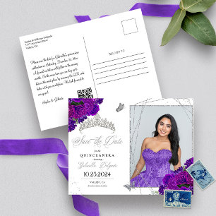 Postal fotográfica de Tiara Quinceañera púrpura y 