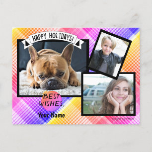 Postal fotográfica navidad con placa arcoiris HAMb