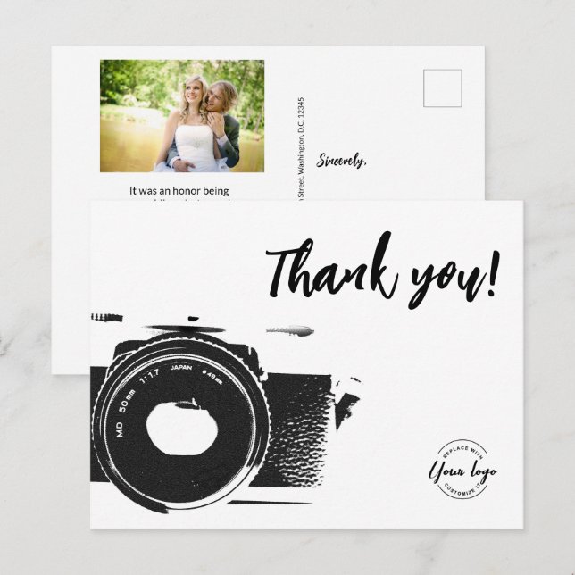 Postal Fotógrafo de Bodas Logotipo personalizado Foto (Anverso / Reverso)