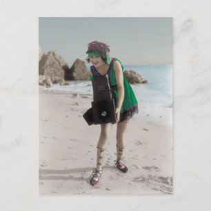 Postal Fotógrafo de Flapper en la playa