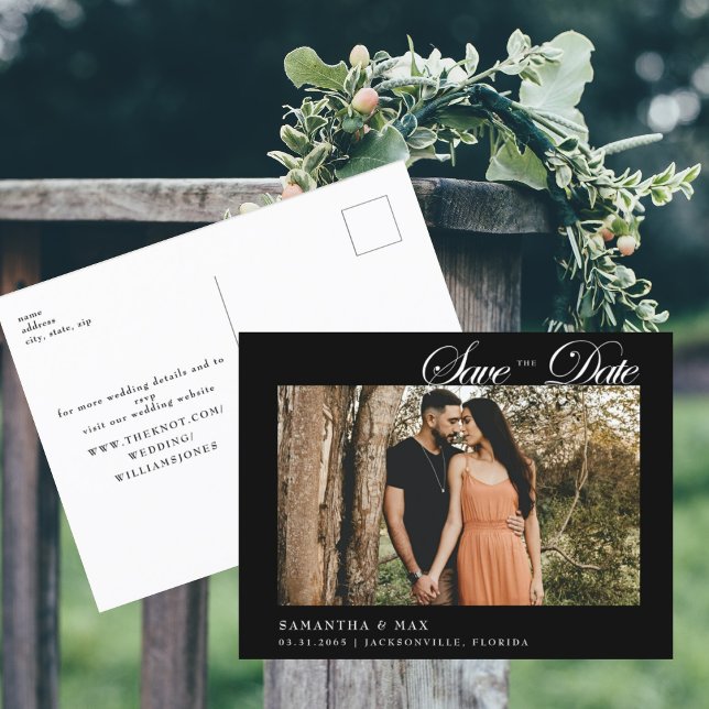 Postal Fotos Classy Black Wedding Save the Date (Subido por el creador)