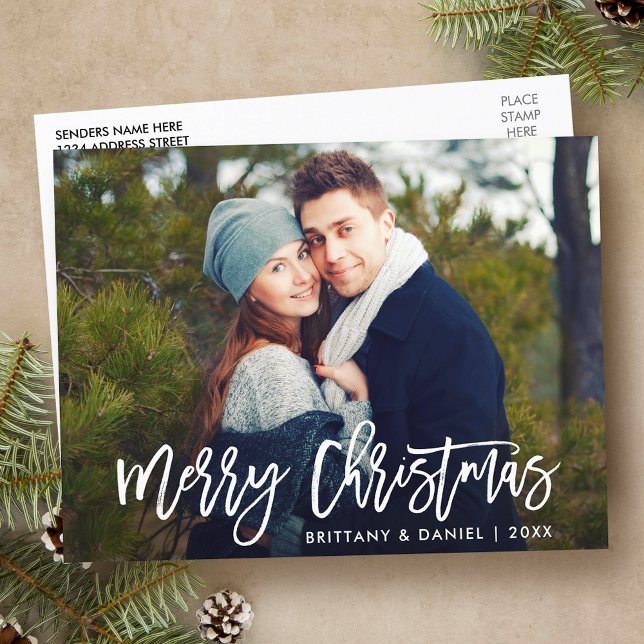 Postal Fotos con guión moderno para Feliz Navidad (Customize to change your personalized text size or text style.)