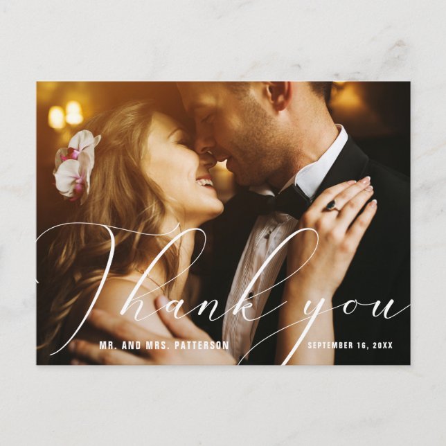 Postal Fotos de agradecimiento de boda con caligrafía a m (Anverso)