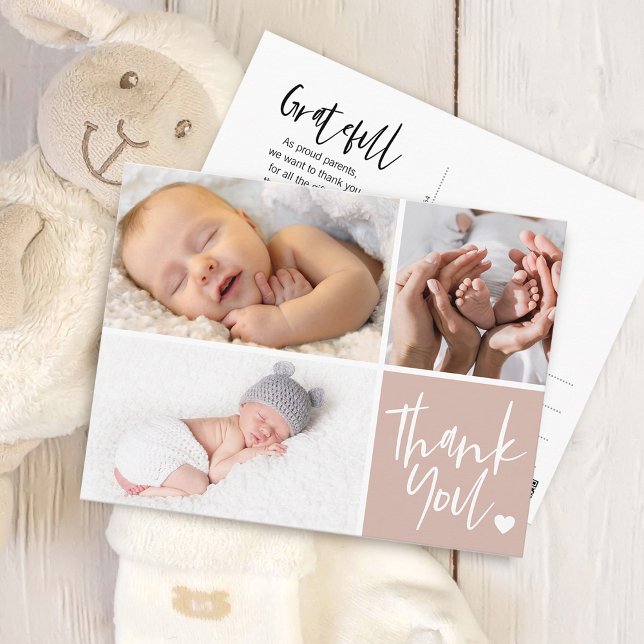 Postal Fotos de Anuncio de Nacimiento con Agradecimiento  (Handwritten Thank You Birth Announcement Photos Postcard)