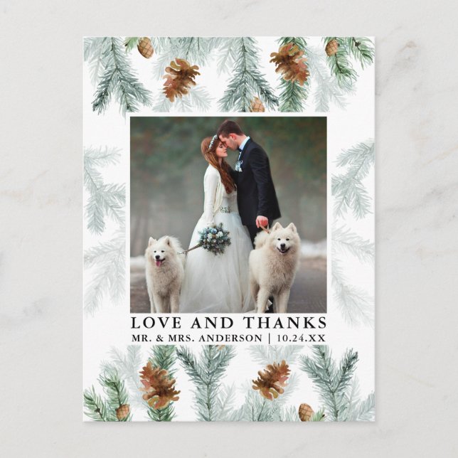Postal Fotos de boda de amor y agradecimiento con piñas a (Anverso)
