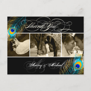 Postal Fotos de boda de pavo real de PixDezines Gracias