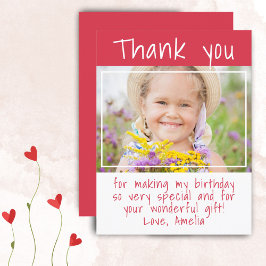 Postal Fotos de Chica Rojo Moderno Cumpleaños Gracias