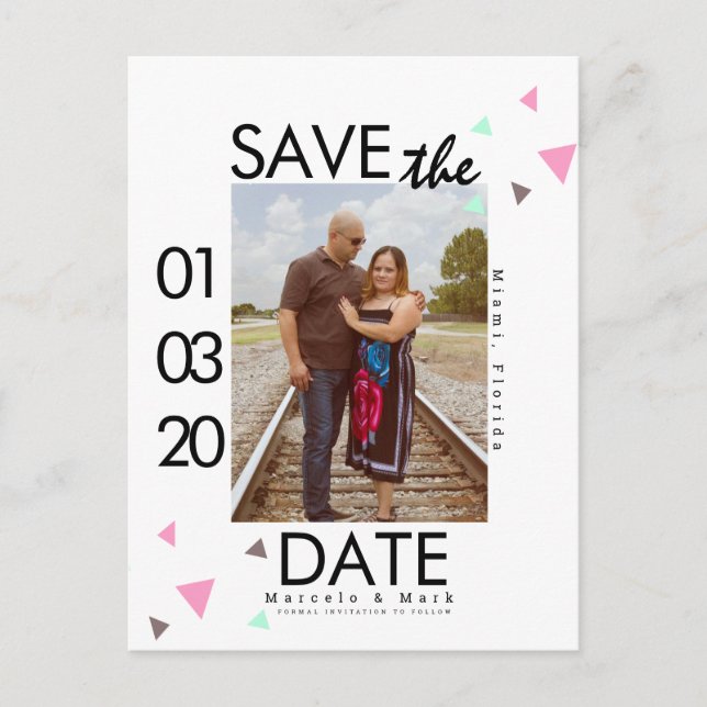 Postal Fotos de Clean Confetti Save The Dates (Anverso)
