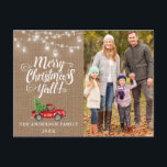 Postal Fotos de Feliz Navidad Y'all Luces Burlap Camión<br><div class="desc">Merry Christmas Y'all Burlap String ilumina la tarjeta postal de la familia de navidades Mason Jars - Watercolor Vintage Red Truck con árbol de Navidad</div>