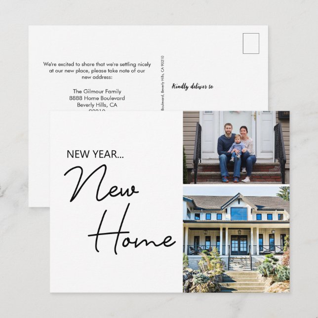 Postal Fotos de la casa de la nueva familia de Año Nuevo  (Anverso / Reverso)