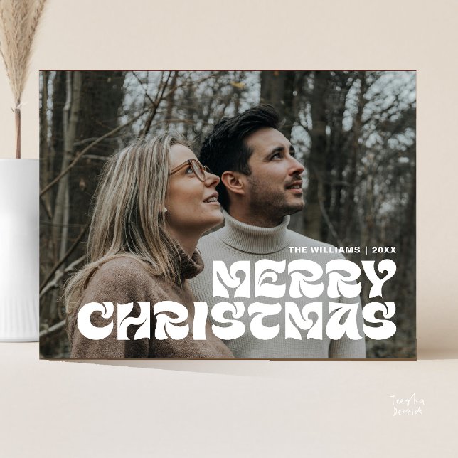 Postal Fotos de la familia Feliz Navidad, elegante Moda e (Stylish Elegant, Merry Christmas Family Photo Chic Postcard in Romantic Black White Beige)