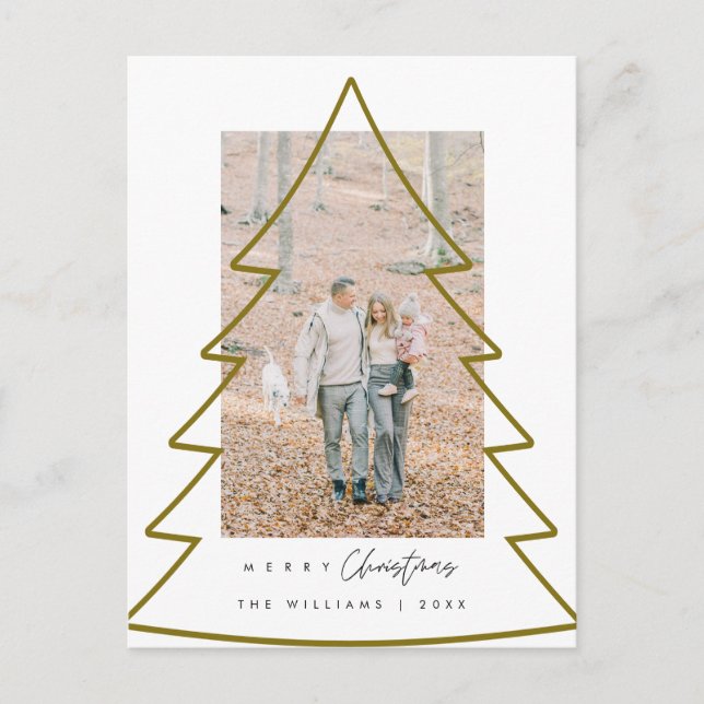 Postal Fotos de la familia Feliz Navidad, marco de árbol  (Anverso)