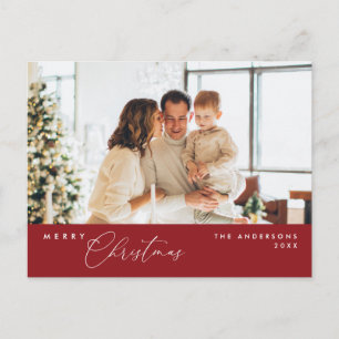 Postal Fotos de la familia Feliz Navidad, rojo oscuro