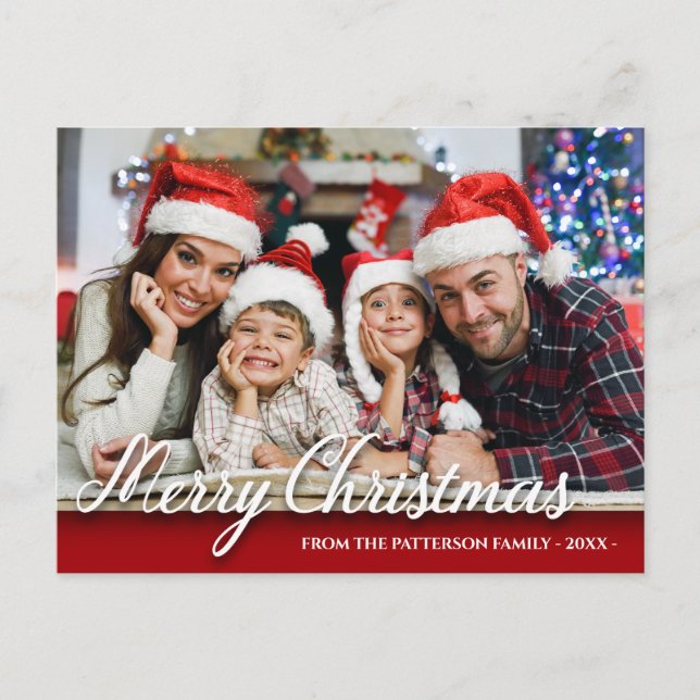 Postal Fotos de la familia navideña Merry Rojo moderno (Anverso)
