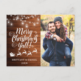 Postal Fotos de la Pareja de Madera de Feliz Navidad Y'al