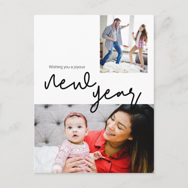 Postal Fotos de Personalizados de Año Nuevo Feliz Moderno (Anverso)