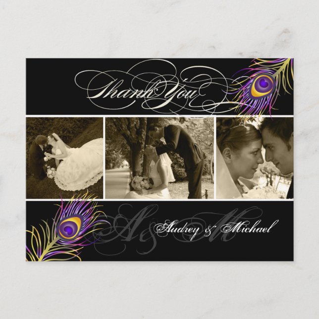 Postal Fotos de PixDezines Peacock Bodas Gracias (Anverso)