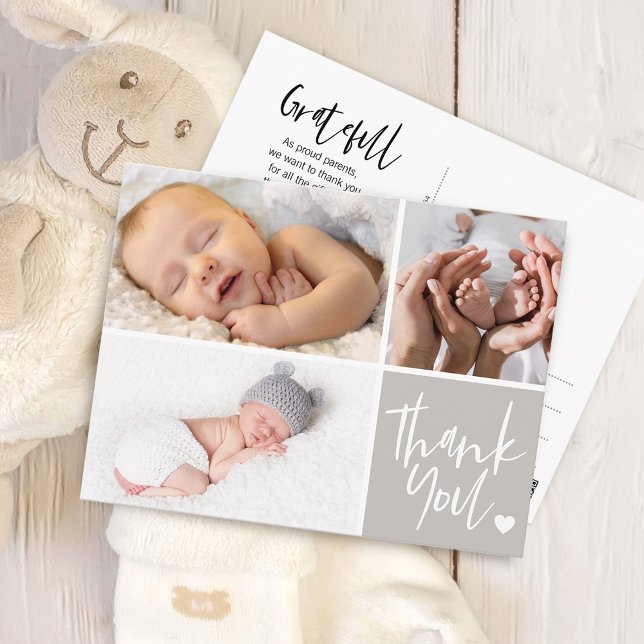 Postal Fotos del anuncio de nacimiento escritas a mano (Handwritten Thank You Birth Announcement Photos Postcard)