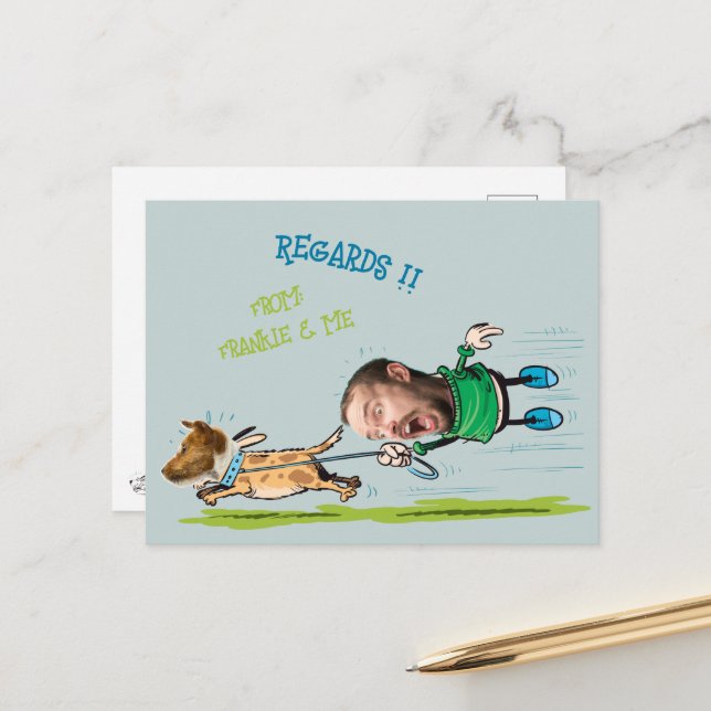 Postal Fotos divertidas de la cara Man Walking dog Postca (Anverso/Reverso In Situ)