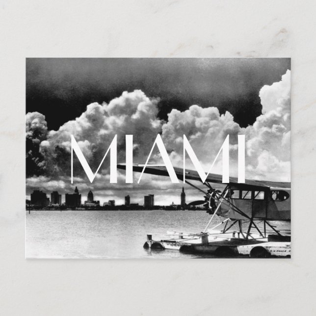 Postal Fotos en blanco y negro del avión de Miami Skyline (Anverso)