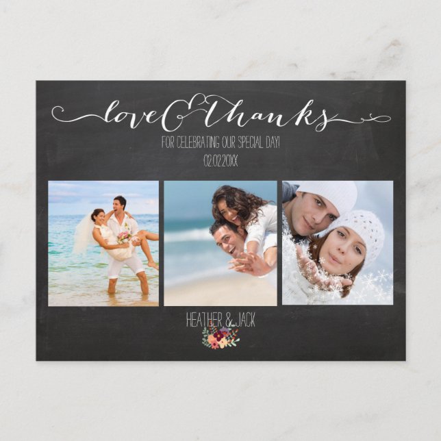 Postal Fotos en pizarra/boda de PixDezines gracias (Anverso)