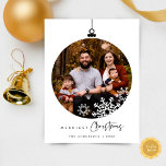 Postal Fotos familiares de Navidades más graciosos, baile<br><div class="desc">Merecidos Navidades. Celebra la temporada con esta foto familiar, bola de Navidad, papeleta de nieve sobre layover. Es totalmente personalizable y personalizado con tus propios mensajes de bienvenida. Por favor, agregue su dirección de devolución para un envío por correo fácil. Es sencillo, fácil, pero moderno, minimalista y festivo. Esta es...</div>