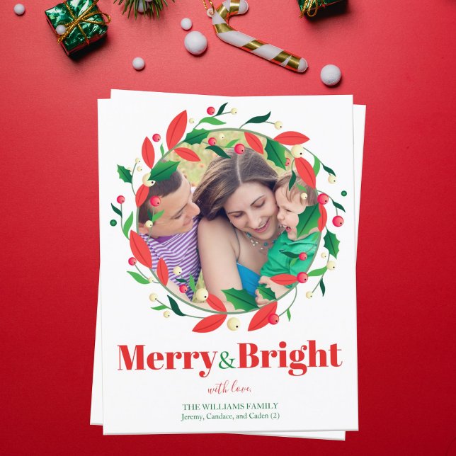 Postal Fotos merry y brillantes Holly Wreath Cute Navidad (Subido por el creador)