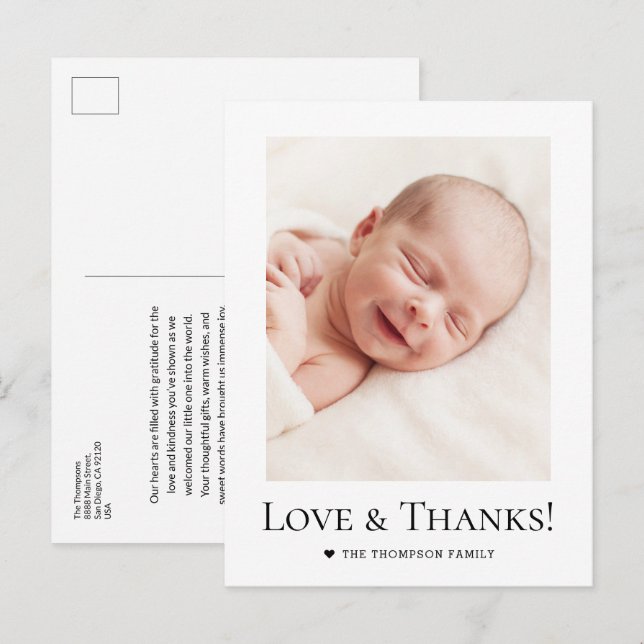 Postal Fotos personalizadas Baby Shower Amor y Gracias (Anverso / Reverso)