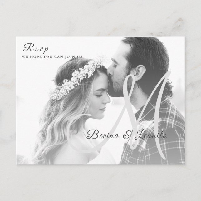 Postal Fotos Personalizadas Boda Sencillo Elegante Letra (Anverso)