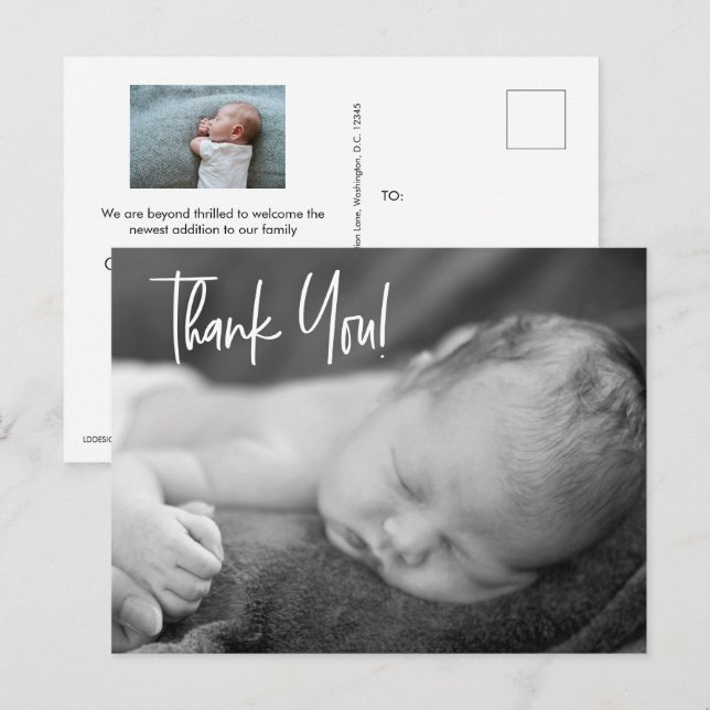 Postal Fotos personalizadas de bebé niño Letra a mano agr (Anverso / Reverso)
