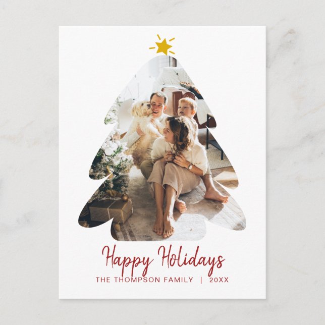 Postal Fotos rojas minimalistas Árbol de Navidad Felices  (Anverso)