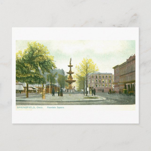 Postal Fountain Square antiguo, Springfield, Ohio (Anverso)