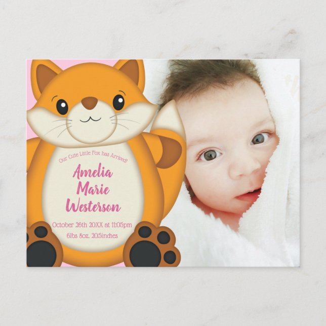 Postal Fox Baby Shower Pink (Anverso)