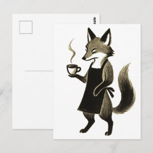 Postal Fox Barista – Tiempo de café con pincel de tinta m