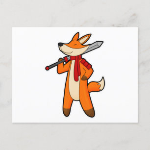 Postal Fox como guerrero con espada y bufanda