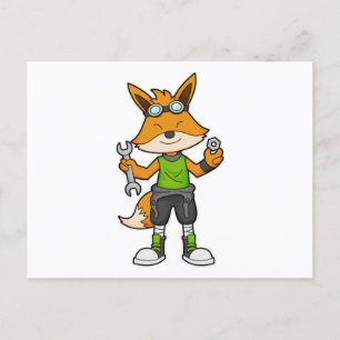 Postal Fox como mecánico con llave y tuerca
