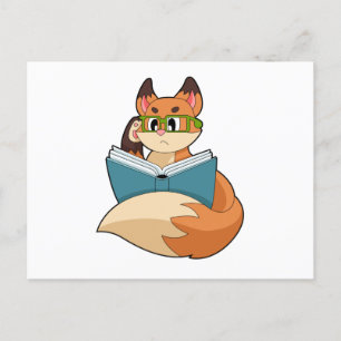 Postal Fox como Nerd con libros y anteojos