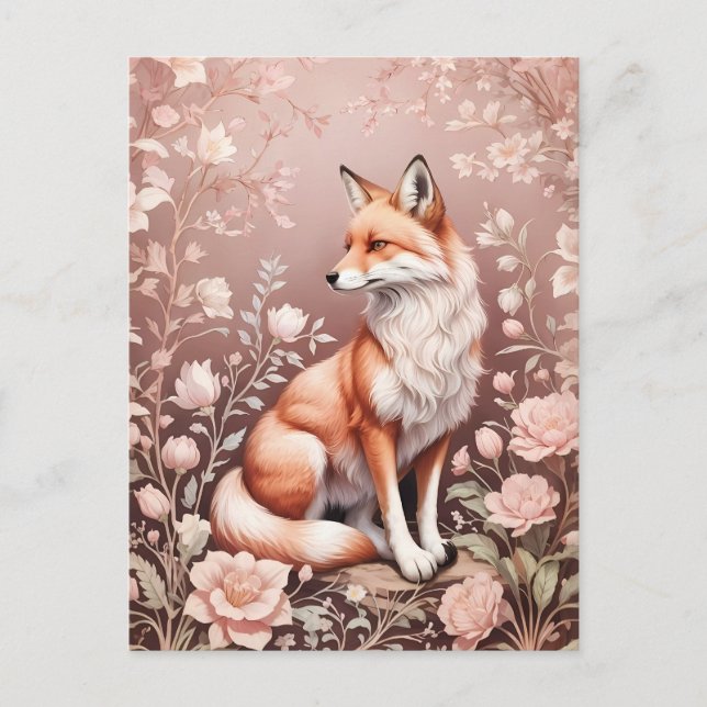 Postal Fox con floral rosada de ensueño (Anverso)