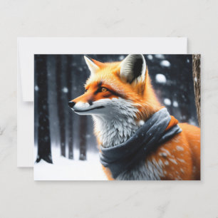 Postal Fox con una bufanda en invierno