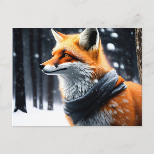 Postal Fox con una bufanda en invierno (Anverso)