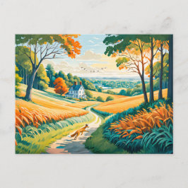 Postal Fox corría por un sendero de campo en otoño, tierr