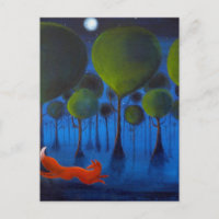 Fox Corriendo En Woodland De Noche.