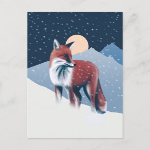 Postal Fox Cute En El Ilustracion De Nieve De Invierno