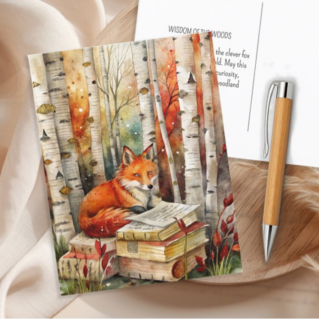 Postal Fox de cosecha rústica: libros Woodland otoño (Rustic vintage fox, books, woodland postcard)