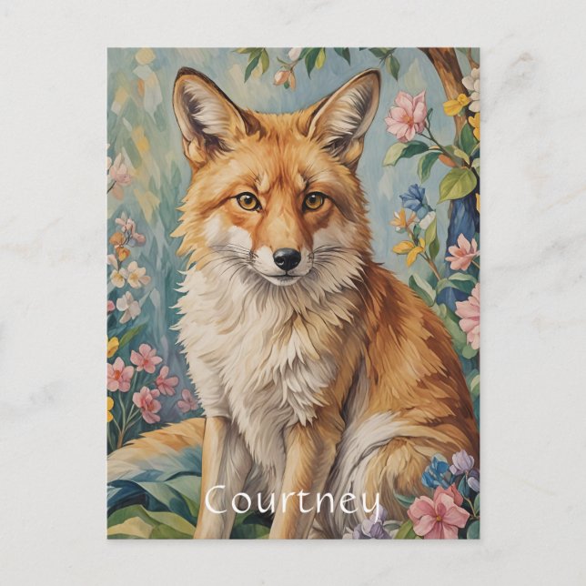 Postal Fox de Flores: Un Zorro Entre Flores (Anverso)