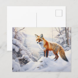 Postal Fox de invierno en los bosques