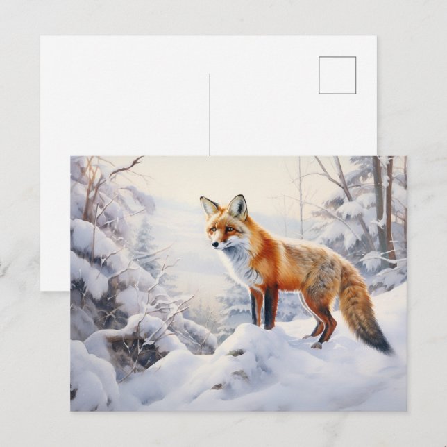 Postal Fox de invierno en los bosques (Anverso / Reverso)