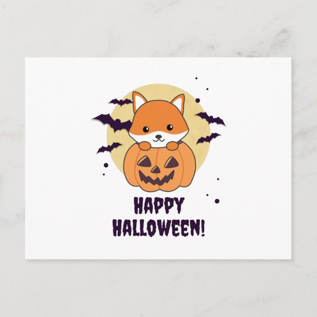 Postal Fox En Calabaza Sweet Foxes Feliz Halloween (Anverso)